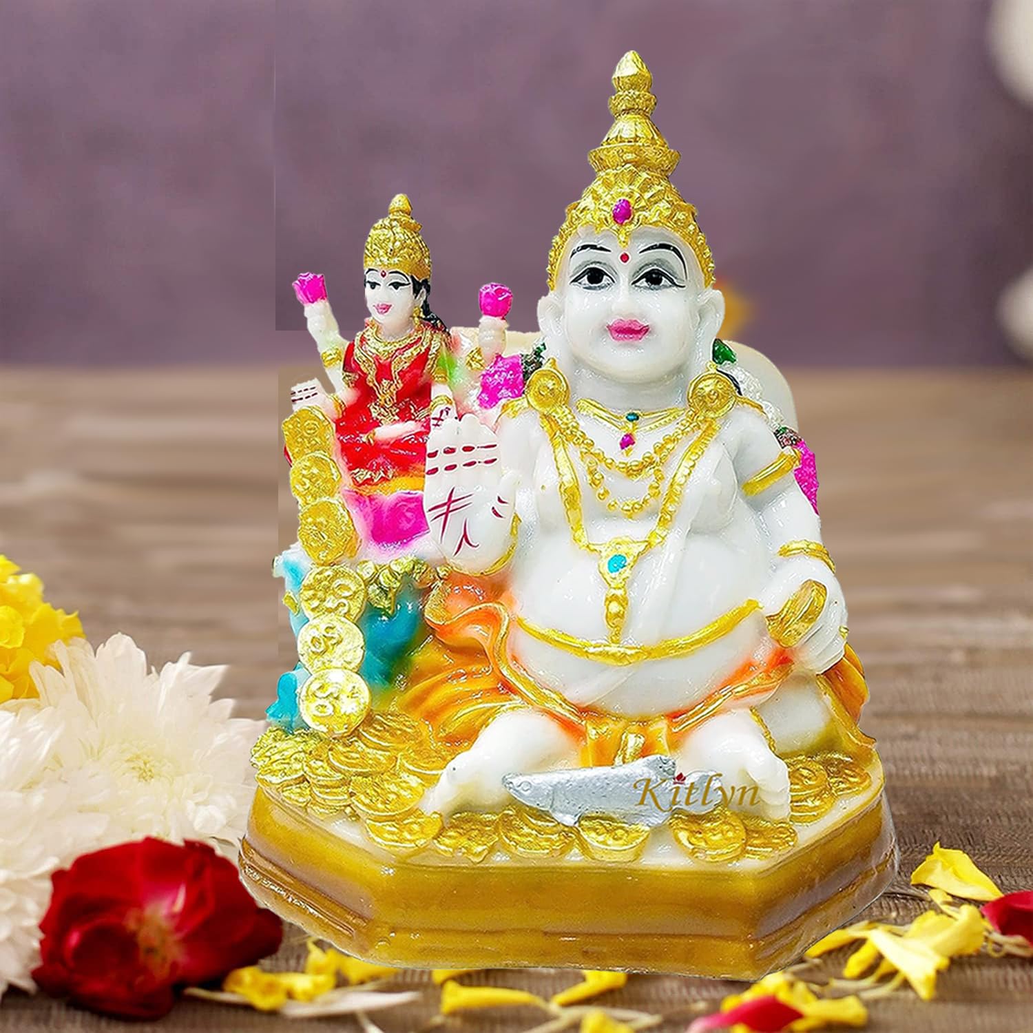 Kitlyn Laxmi Kuber, Laxmi-Ganesh Coin Wealth For Success, Money & Increase In Finance Religious Idol & Figurine (Polyresin, Mult